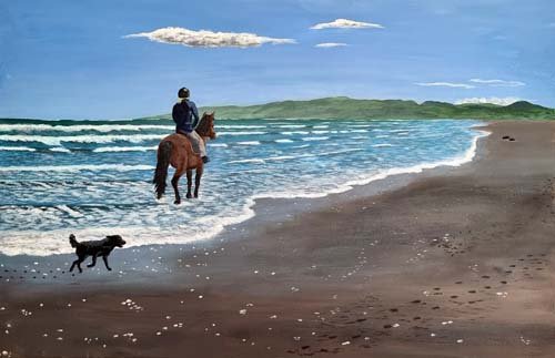Julie Macdonald artwork, Riding the Waves, acrylic 20x30in $450