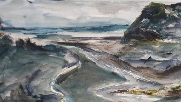 ©2018, Elsa Lye, Taste Kahawai - Marakopa. Acrylic on paper.