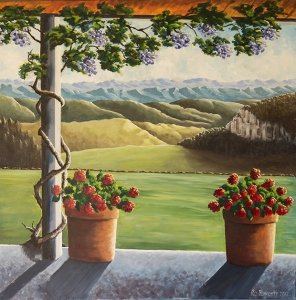 "From the Terrace" by Ro Fawcett, acrylic on canvas, 100 cm x 100 cm